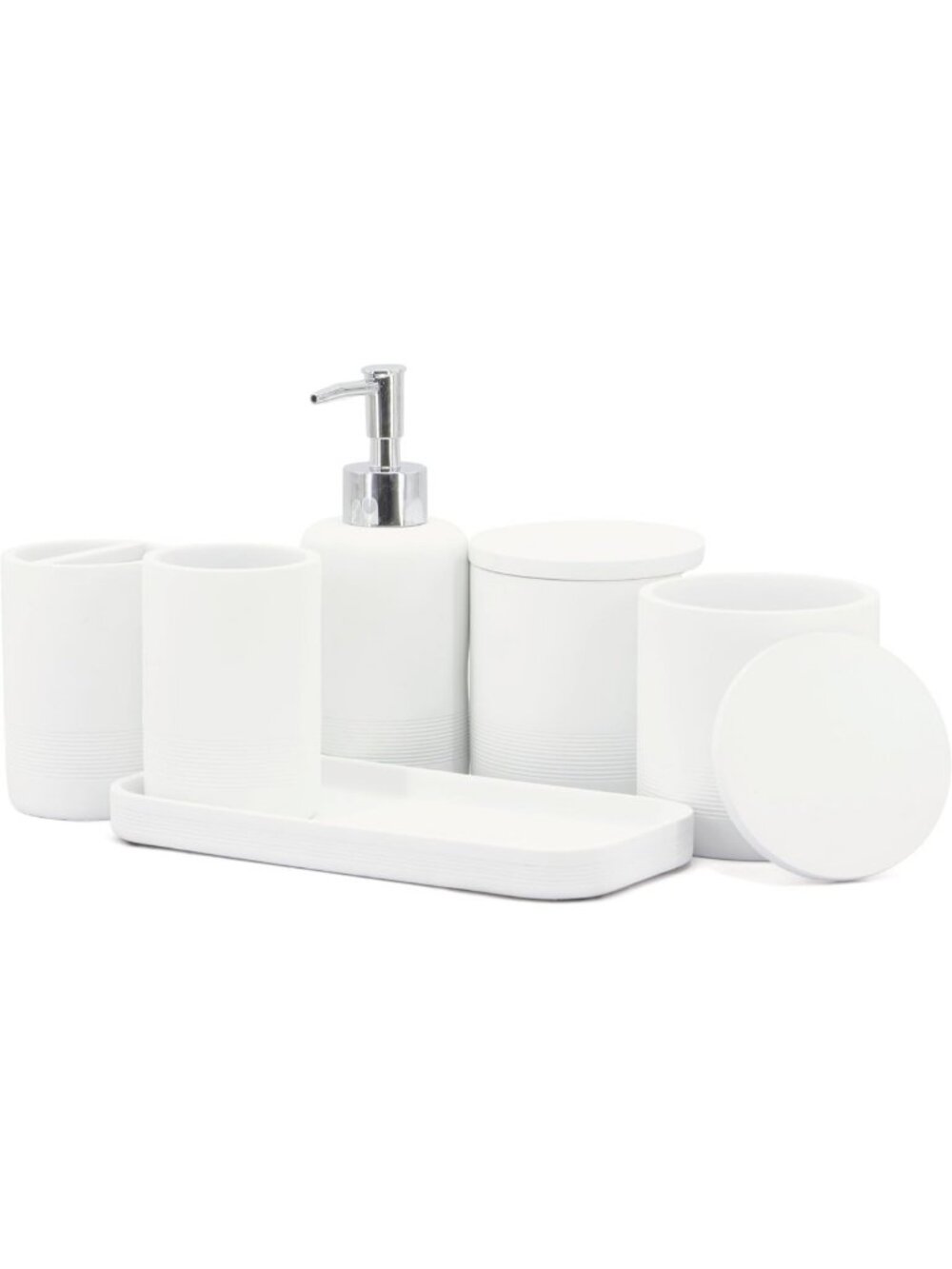 Elegant 6-Piece White Bathroom Accessories Set - Organizer with Toothbrush